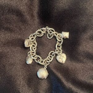 Vintage Finola Charm Bracelet with Picture Locket Charms Sterling Silver 925